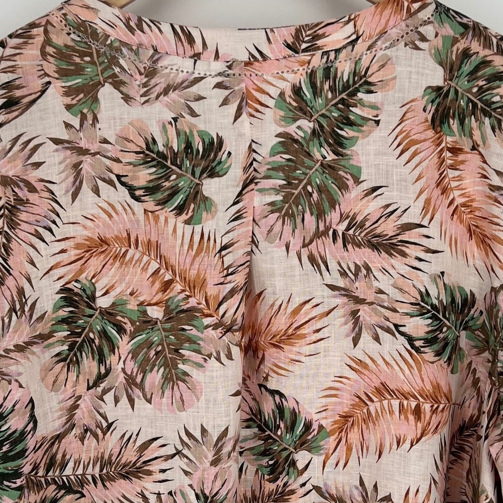 J. Jill Love Linen Women Tropical Palm Leaf Bell Sleeve‎ Tunic Top Size L Pink - Picture 4 of 11